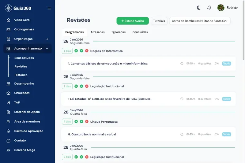 Controle de Revisões Automáticas | Guia 360 Planner